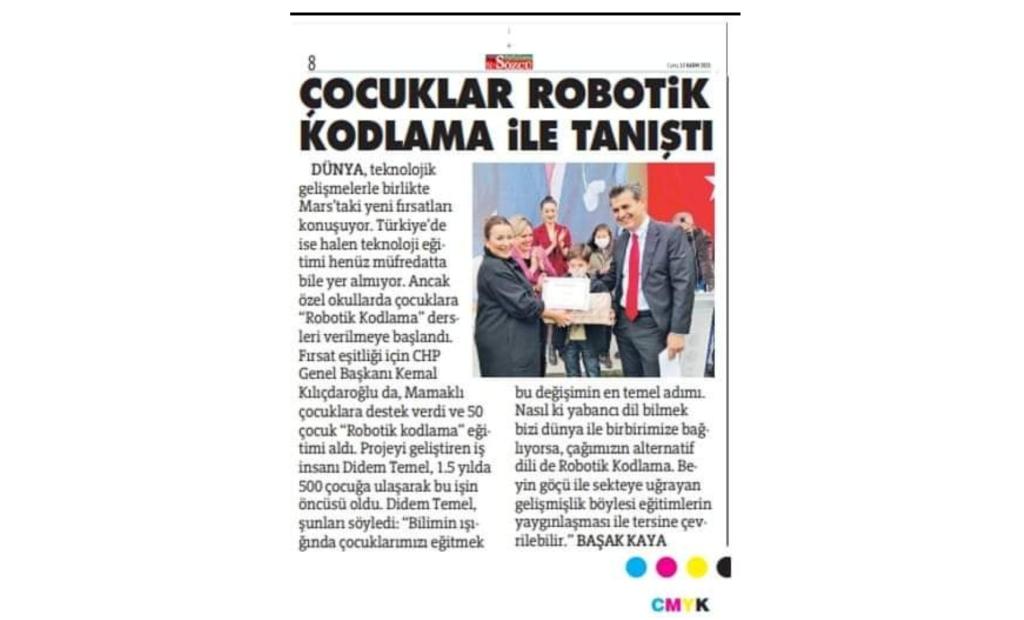 DEZAVANTAJLI ÇOCUKLARA "ROBOTİK EĞİTİM" KURSU VERİLDİ, EĞİTİM SPONSORU DİDEM TEMEL, '' KENDİM GİBİ İŞ İNSANLARINA SESLENMEK İSTİYORUM; BU TİP ENTERNASYONAL  PROGRAMLARA LÜTFEN DESTEK OLUN'' DEDİ.